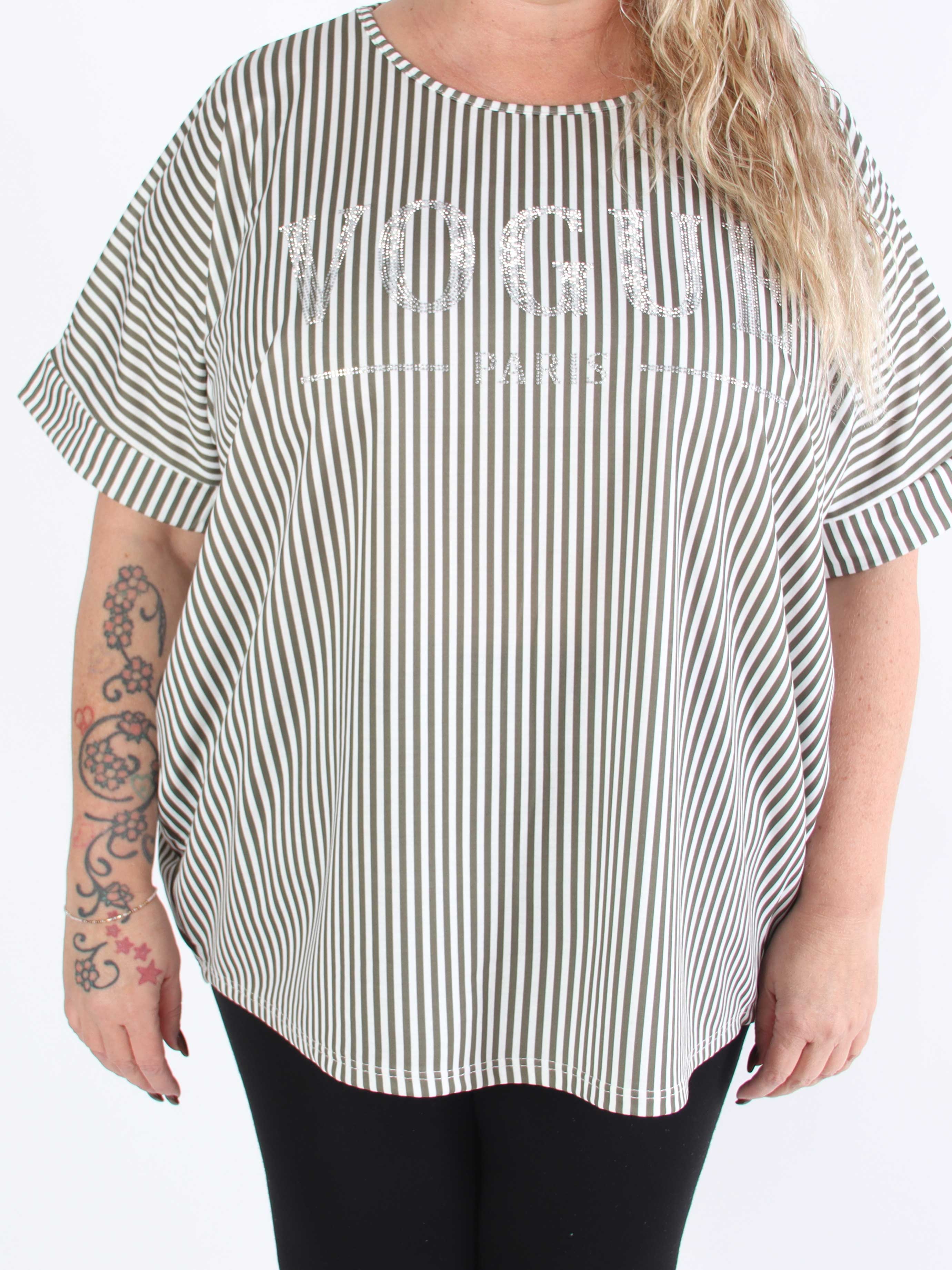 Mintu Stripe - Plus size t-shirt med vogue stående med glittrande similisten